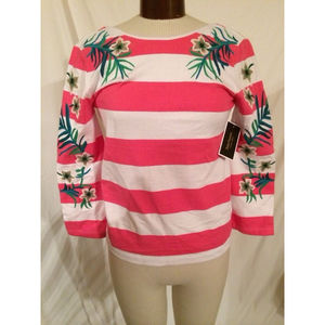 Juicy Couture Women's TopPink White Stripe 3/4 Sleeve Size Extra Small NWT